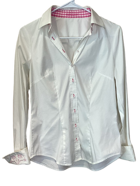 Gorsuch White Button-Up Stag Shirt with Pink Gingham